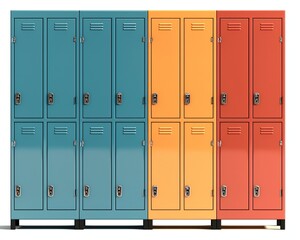 Fototapeta premium Colorful student lockers in a school hallway, Isolated on white