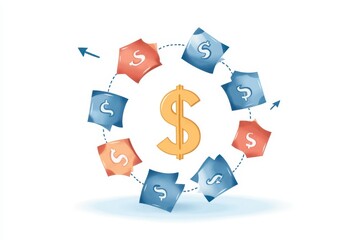 Obraz premium Circular Economy Symbolized by Interconnected Dollar Signs and Arrows in Clean Line Art