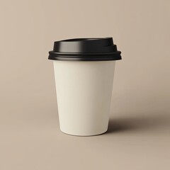 White coffee container with black lid. Copy space. Coffee takeaway concept. Coffee cup mockup.