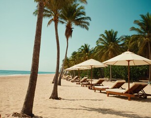 Summer Resort Beach Sea Relax Travel Vacation Palm Tropic Copy Space Banner Background Hotel. Ai generated images