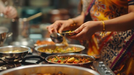 Fototapeta premium Woman serving food in kitchen