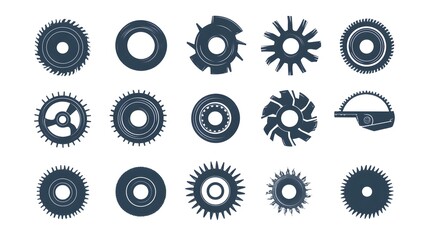 Set of industrial saw blades isolated on white background.