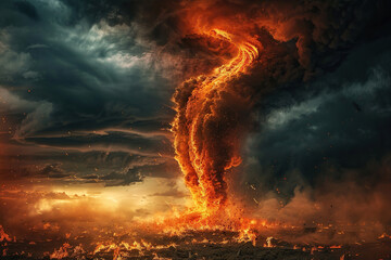 Generative ai on theme of scary huge hurricane fire tornado, apocalyptic dramatic background