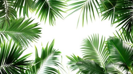 Lush Green Palm Leaves Bordering a White Background