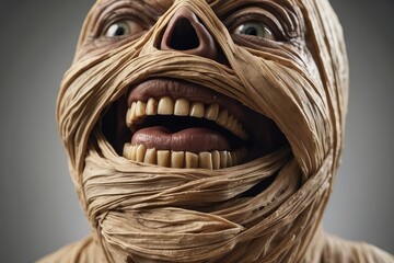 Fierce scary red eyes on a dark textured face. Demonic eyes. Concept of Halloween, horror, evil spirits, supernatural beings, demons