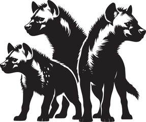 Hyena Group Silhouette isolated on white background Minimalist hyena vector shape icon