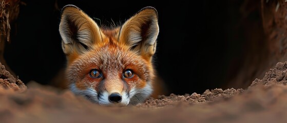 Fototapeta premium Curious Young Fox Exploring Her Den in the Wilderness