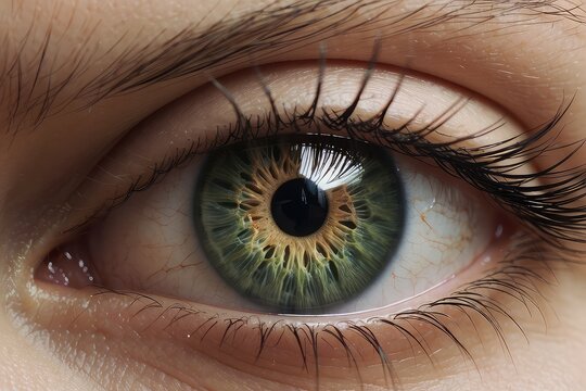 Fierce scary red eyes on a dark textured face. Demonic eyes. Concept of Halloween, horror, evil spirits, supernatural beings, demons