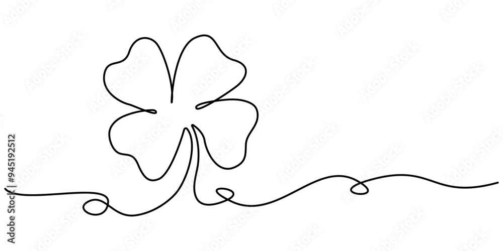 Wall mural Continuous linear drawing of clover leaves. One line drawing background. Vector illustration. Linear drawing image of saint patrick clover leaf, Clover one line art vector illustration.