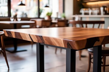 Stunning Close-Up of Handcrafted Table in Artisanal Cafe with Soft Background for Inspiring Creativity and Comfort