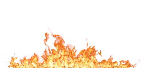 Translucent orange fire flames and sparks on transparent background. For used on light illustrations.