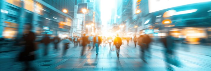 A blurry image of people walking down a city street. AI.