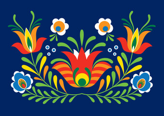 Folklore ornaments from Slovakia. Colorful floral patterns of folk paintings.