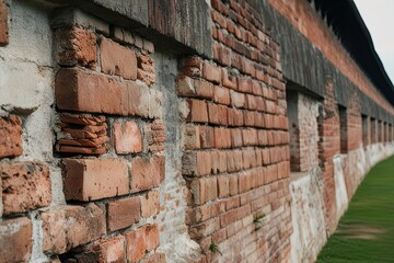 Detailed View of Weathered 18th Century Fortress Wall Highlighting Rustic Brickwork and Medieval Texture