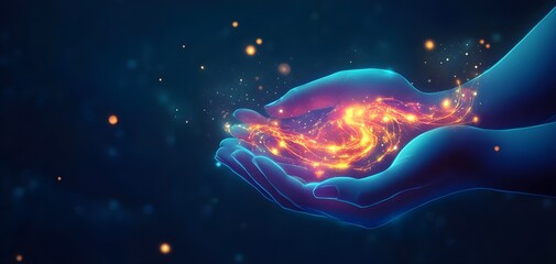 A captivating image of hands cradling a swirling galaxy, symbolizing wonder and the vastness of the universe.