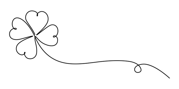 Continuous linear drawing of clover leaves. One line drawing background. Vector illustration. Linear drawing image of saint patrick clover leaf, Clover one line art vector illustration.