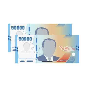 set of Indonesia banknotes money front side of 50000 rupiah simple flat illustration.