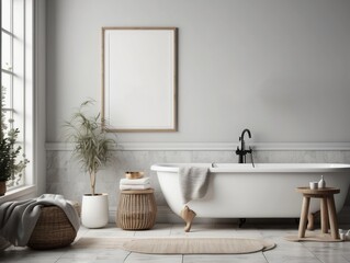 Modern Bathroom Interior with Freestanding Tub and Minimalist Decor