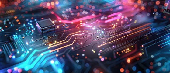 Obraz premium Neon Glow of Futuristic Technology - Vibrant Circuit Board Patterns in