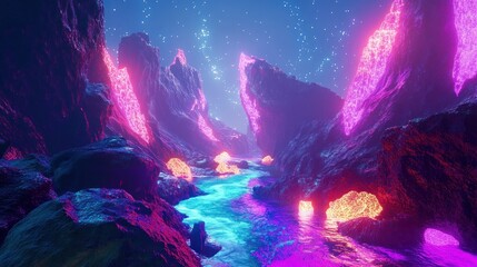 Neon Mountains and River