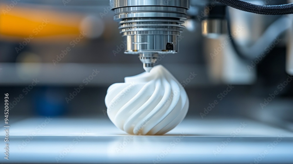Poster A white object is being formed by a machine