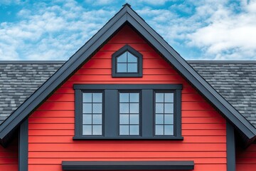 Red house with black windows. Perfect for real estate, home improvement, or architecture projects.