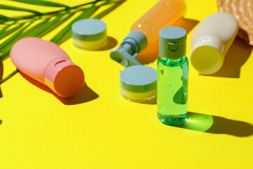 Summer Sun Protection Essentials On Yellow Background