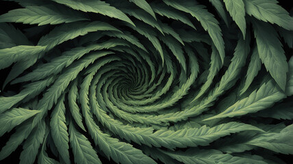 Symmetrical Optical Illusion Texture: Ganja Leaves Descending into an Infinite Hole