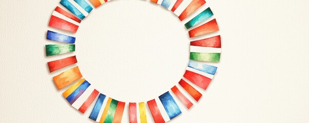 Fototapeta premium International flags forming a circle, global unity, bright yet gentle tones, Watercolor style