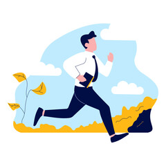 Fototapeta premium Employee Businessman Man Running Fast Go to Work with Park Background