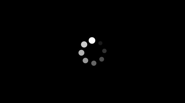 Loading animation on black and white background suitable for tech presentations, website design, and digital media projects. Modern loading animation. Circular loading indicator
