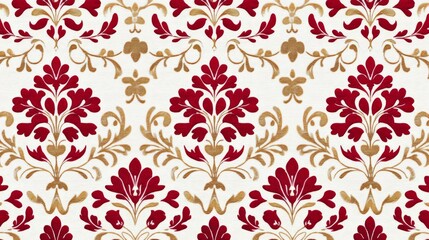 Fototapeta premium Royal damask pattern, deep crimson and gold, elegant luxury, watercolor style