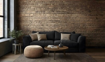 Urban loft living room mockup, Generative AI