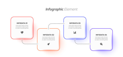 Obraz premium Minimal Business Timeline Infographic Design with Square Label Icon and 4 Options for Presentation