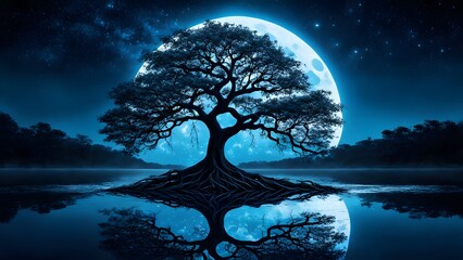landscape  tree with glow moon desktop wallpaper, pc wallpaper 4k