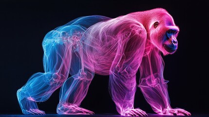 Neon X-Ray Gorilla Art - Vibrant Digital Illustration of a Gorilla in Neon Colors with X-Ray Effect