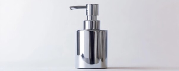 A chrome effect soap dispenser with a polished finish and minimalist design, chrome effect, soap dispenser, polished