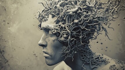 Abstract portrait of a woman with organic tendrils.