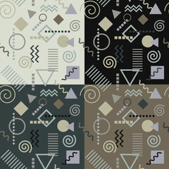 メンフィス柄シームレスパターン４点セット(モダンインテリアカラー)