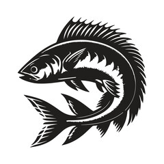 Vector sketch icons of fish of river or sea