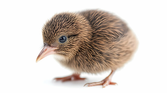 Cute Baby Kiwi Bird Chickling Close Up Isolated White Background