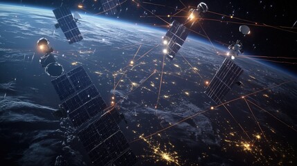 Obraz premium A network of satellites in space, providing internet connections to remote areas.