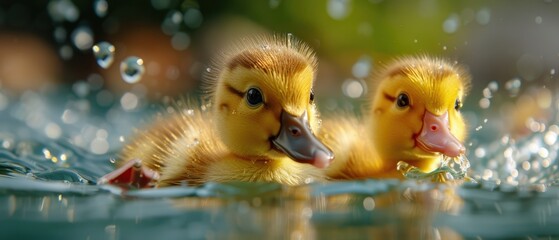Adorable Ducklings Swimming Together - Sweet Little Birds in the Water