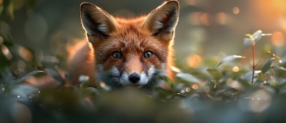 Fototapeta premium Curious Young Fox Discovering Secrets in the Garden