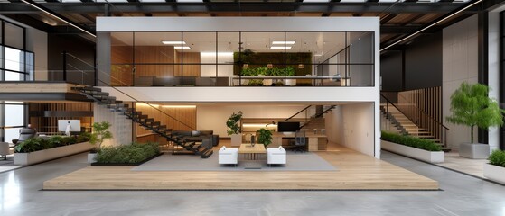 Futuristic Creative Team Collaboration in High-Tech Open Office Environment - ing