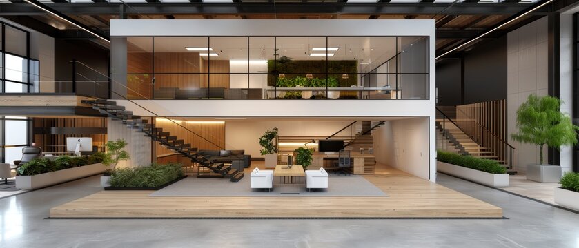 Futuristic Creative Team Collaboration in High-Tech Open Office Environment - ing