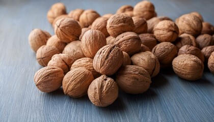 Rustic Abundance: Close-Up of Whole Walnuts in Their Shells