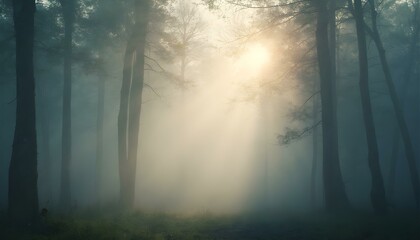 Fototapeta premium Dense fog texture with delicate layers and soft light, creating an ethereal and mysterious appearance. Ideal for fantasy settings, landscapes, and atmospheric backgrounds.