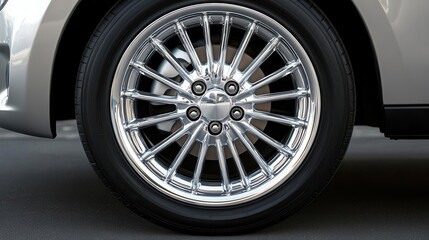 Obraz premium A chrome effect vehicle wheel rim with a polished, mirror-like finish, chrome effect, wheel rim, polished