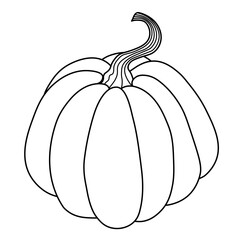 Hand-drawn outline pumpkin isolated on a transparent background. Perfect for kids coloring books. Black and white vector illustration